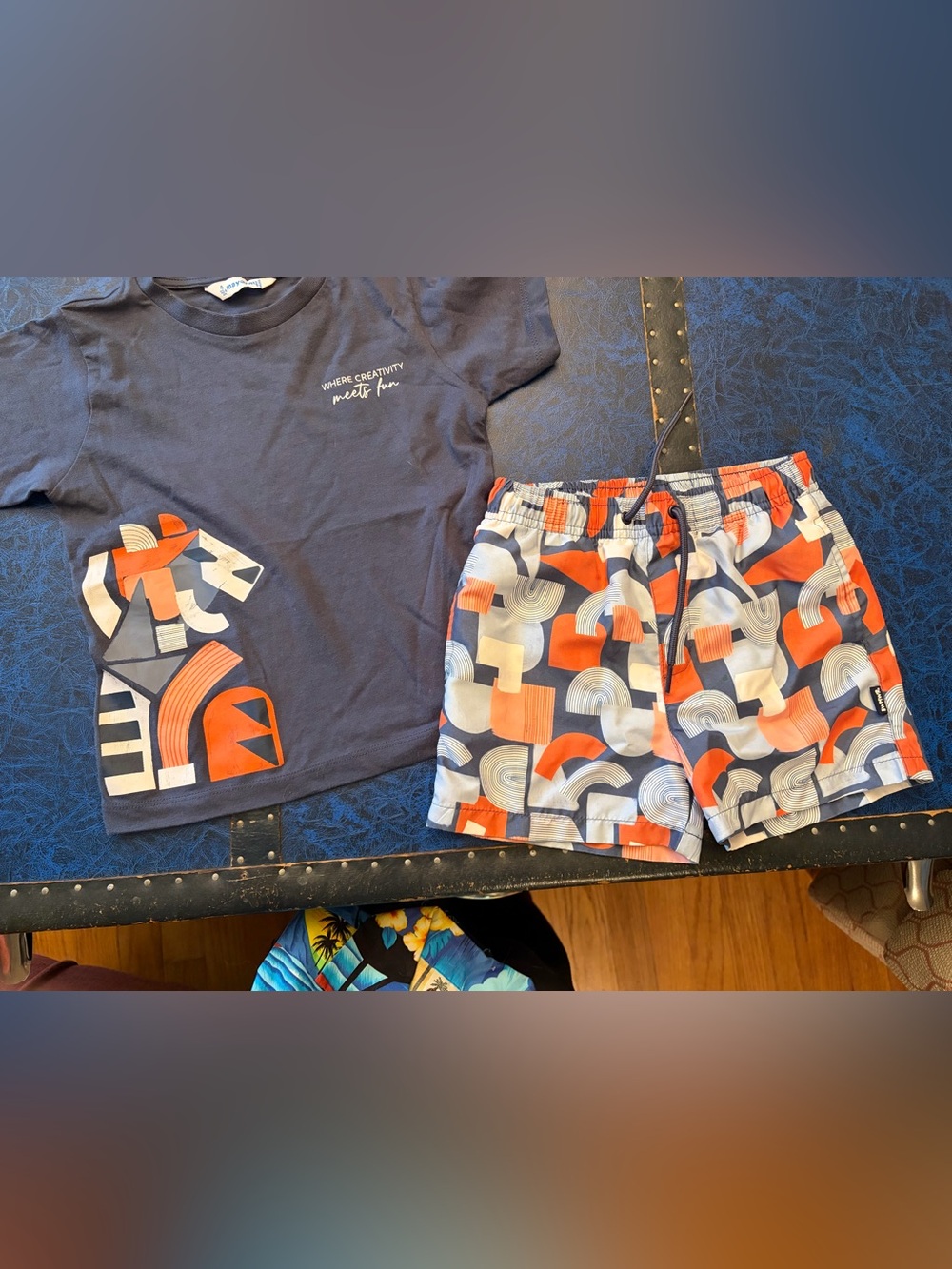 Mayoral Navy, Red & Cream Geometric Boys' Shorts Set